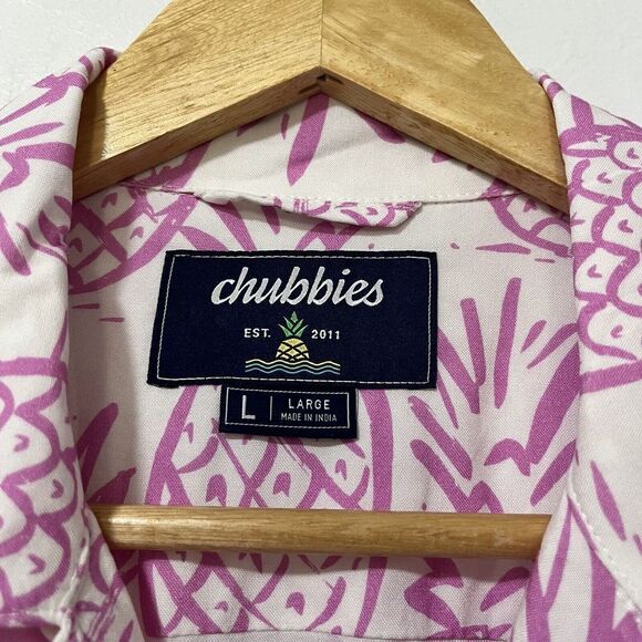 Chubbies Hawaiian Rayon Sunday Button Shirt Size L Pineapple Vacation Resort NEW - Picture 7 of 9